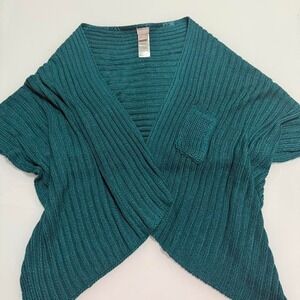 💙 Chico's Teal Ribbed Knit‎ Wrap Sweater – Size 1 (M/L)